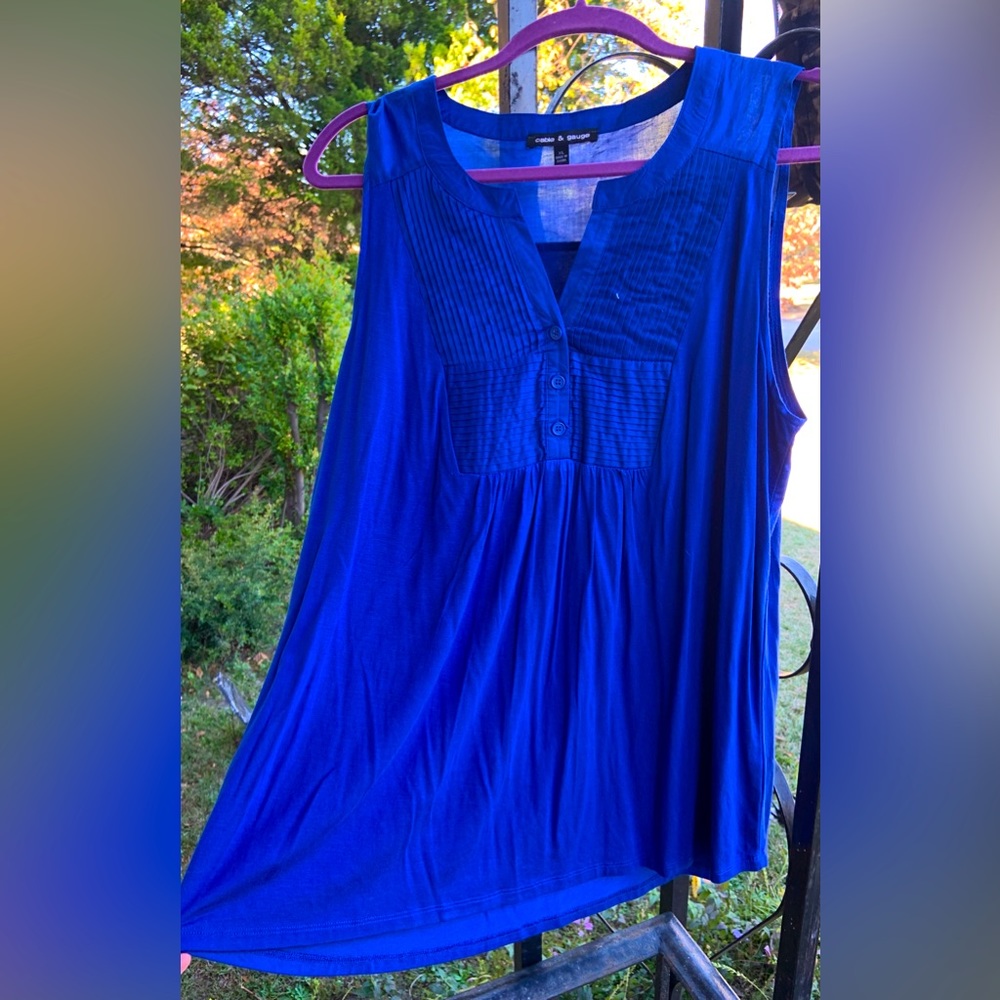 Pleated Blue sleeveless tank blouse NWOT